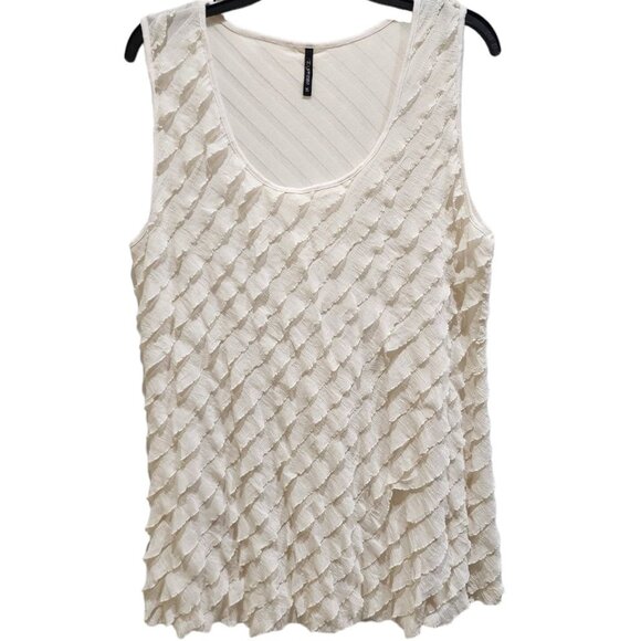 Espresso Flirty and Flattering White Ruffled Shell Women's Size XL Sleeveless - Picture 1 of 11
